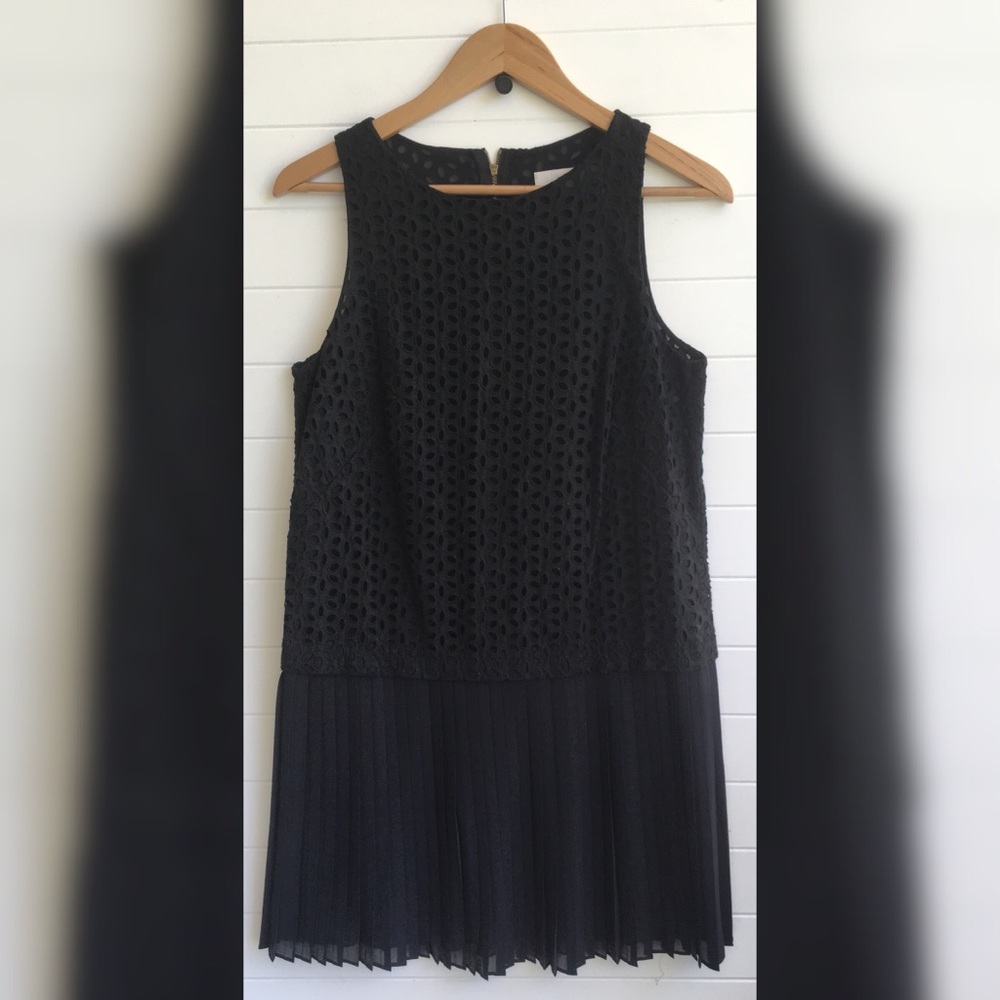 LOFT Pleated Flapper 1920s Black Dress Embroidered